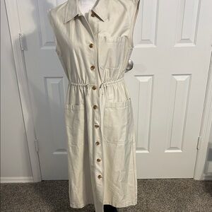 Calvin Klein Beige Button-Down Midi Dress